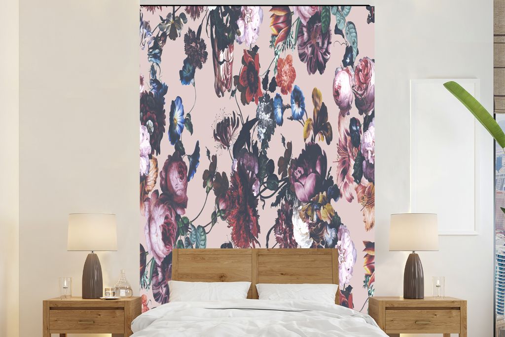 MuchoWow Fototapete für Wohnzimmer oder Schlafzimmer Wandtapete Vinyl Motivtapete Blumen - Farben - Pastell - 170x260 cm - Wohnzimmertapete