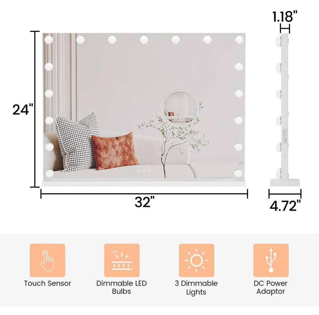 LED Badspiegel - Schminkspiegel 81×61 cm - 3X Vergrößerung - Touch-Bedienung - 3 Lichtfarben - Aluminiumrahmen