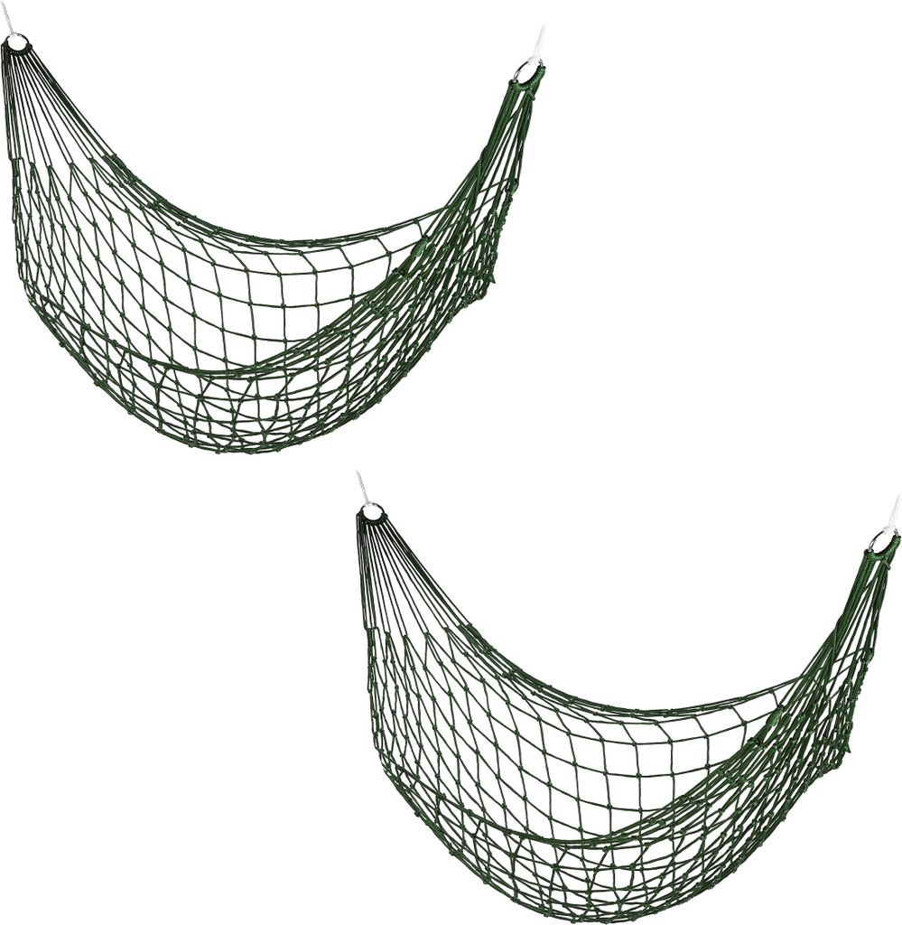 Relaxdays Netzhängematte 2er Set, leichte Outdoor Hängematte, für 1 Person, Camping oder Garten, bis 120 kg, dunkelgrün