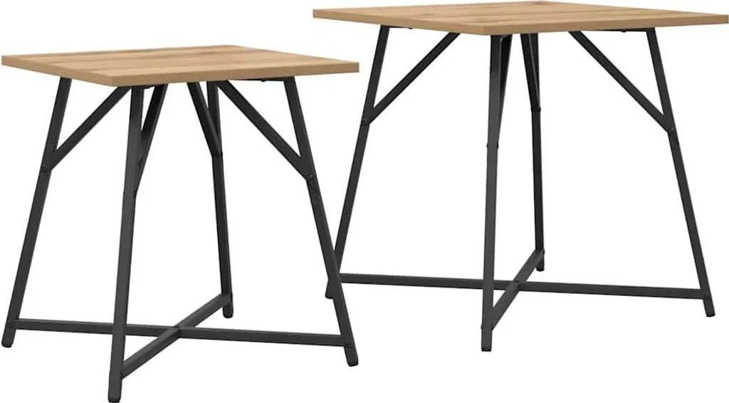 Coppia Tavolini SYFAX™ Rovere Artigianale - Essenzialità e Contrasto Nero