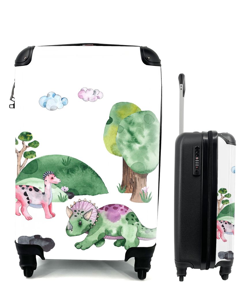 MuchoWow Koffer Handgepäck Trolley Rollkoffer Kleine Reisekoffer mit 4 Rollen - Dinosaurier - Wolken - Jungen - Mädchen - Kinder - Kinder - Cab...