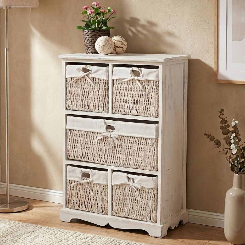 Kommode Derby, Schubladenschrank, Shabby-Look Vintage 90x60x30cm, weiß