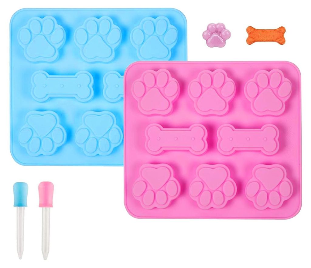 Backmatte für Hundekekse – 2-teilige Silikonform in Form einer Hundepfote und eines Knochens, inklusive Pipetten, wiederverwendbare Backmatte f...