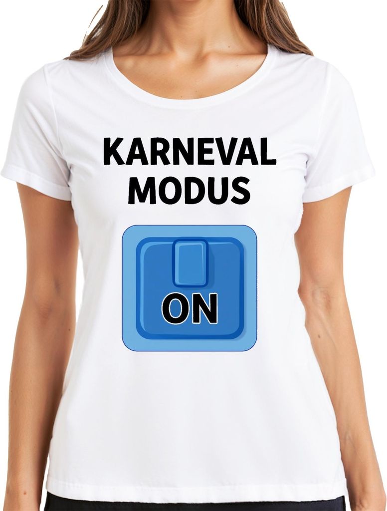 Karneval Modus On Karnevalsjeck Fastnacht Party Kostüm Damen T-Shirt, Weiß, XL