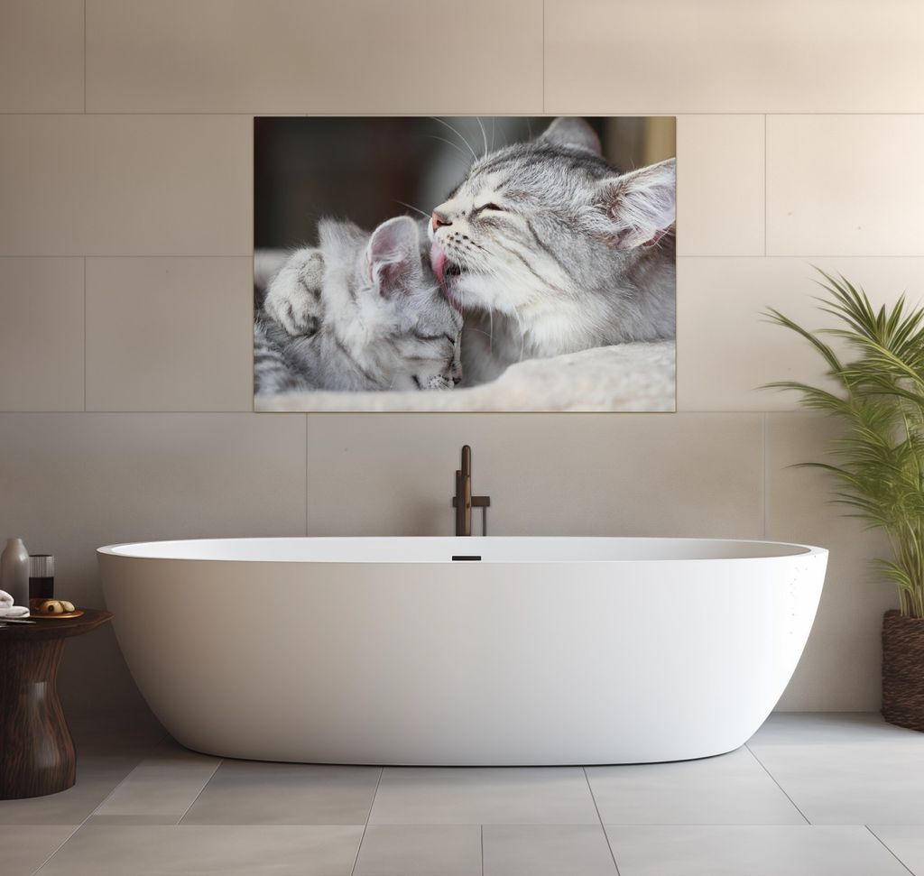 Wallario wasserfestes Poster selbstklebend 70 x 100 cm, Süße kleine getigerte Katzenbabys, Badezimmerposter Spritzschutz mit Hochglanzoberfläche...