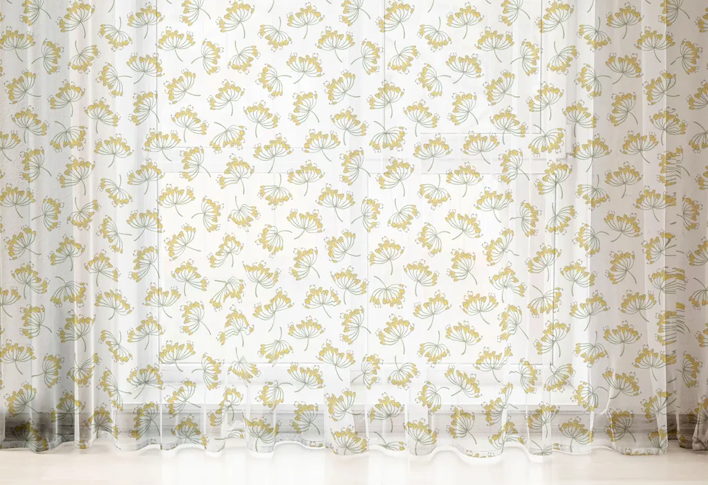 ABAKUHAUS Arazzo floreale, Illustrazione continua semplificata con fiori gialli e aneto, Arazzo in raso setoso per soggiorno e camera da letto, 210 cm x 274 cm, Verde pallido caffè - 3