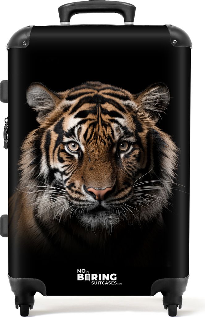 NoBoringSuitcases.com Koffer Mittelgroß 67x43x25 cm, Tiere auf schwarzem Hintergrund: Tiger, 60L