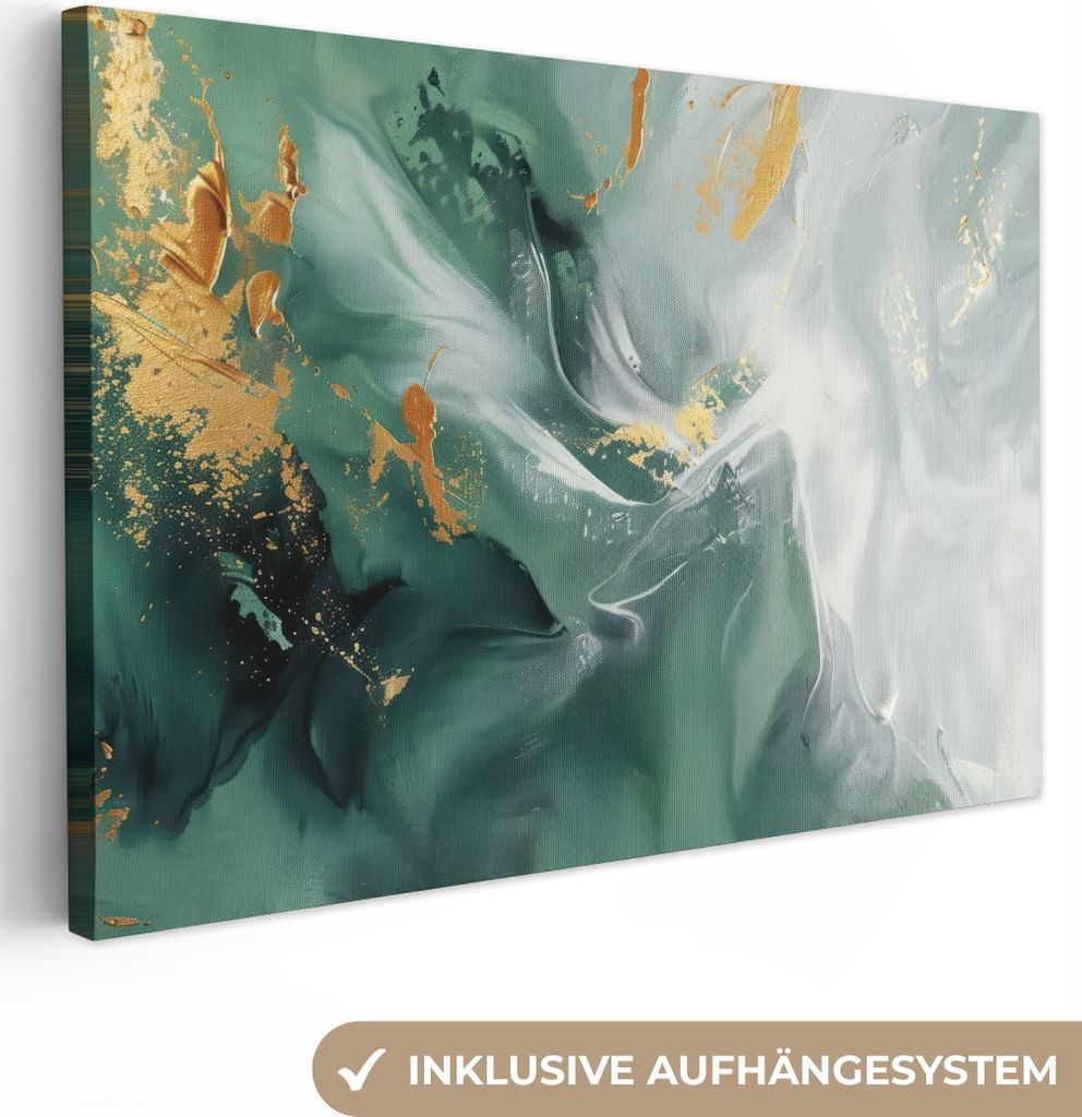 MuchoWow - Leinwandbilder - Grün - Modern - Marmor - Abstrakt, Wandbild, Wanddeko Bilder Wohnzimmer, 90x60 cm