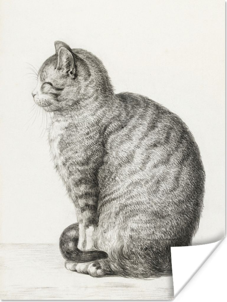 MuchoWow Poster Sitzende Katze - Gemälde von Jean Bernard 90x120 cm - Wohnzimmer