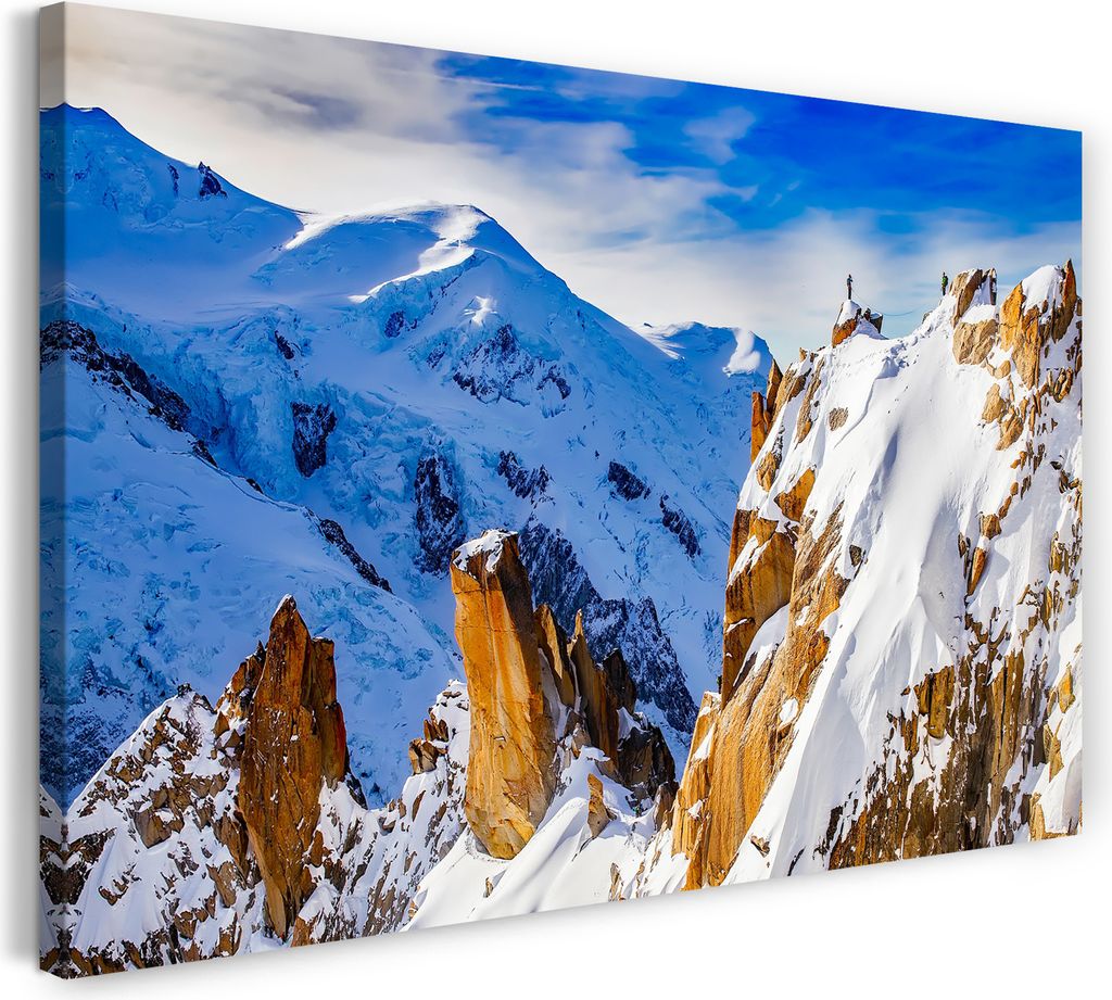 Leinwandbild (100x70cm): Berg mit Schnee-Landschaft im Winter Ski fahren Snowboard Panorama, echter Holz-Keilrahmen inkl. Aufhänger, handgefertigt...