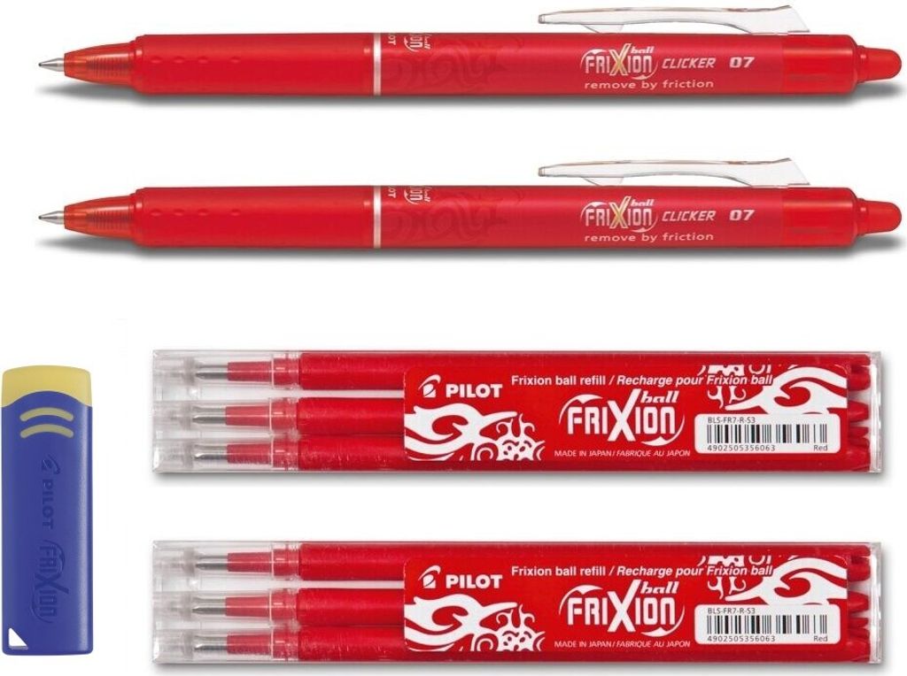2 Pilot Frixion Clicker 0.7 rot + 6er Set Ersatzminen 0.7 rot + Radierer gratis