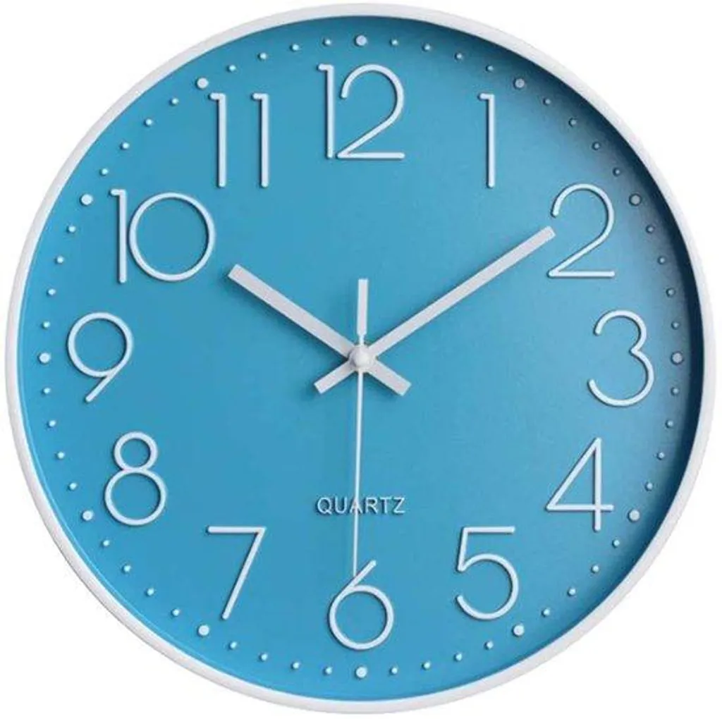 Horloge LED 30 cm bleu clair pour bureau, salle de classe et séjour