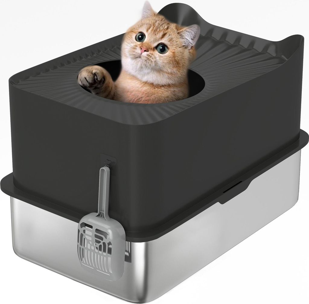 PawHut Bac à litière pour chat XXL en acier inoxydable, 65L Image du produit 