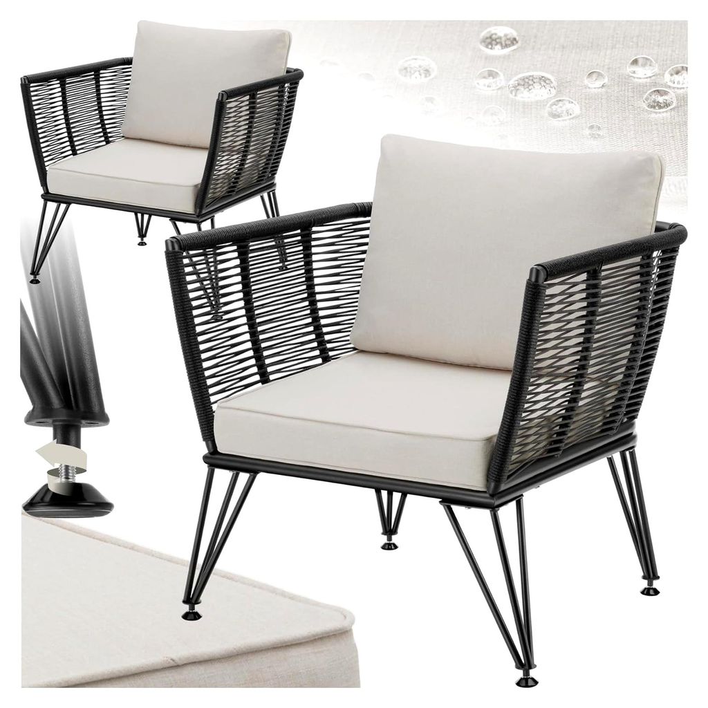 2er Set Lounge Sessel aus Rattan für Garten und Balkon