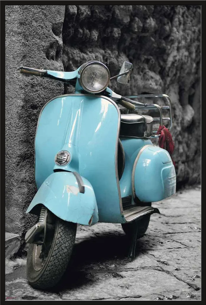 Affiche Vespa Italie avec cadre Shinsuke noir en acrylique 61x91 cm