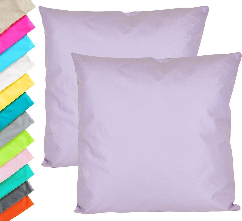 2x Outdoor Lounge Kissen 45x45cm Dekokissen Set Inkl. Füllung Wasserfest Sitzkissen Garten Stuhl Lotus Effekt, Farbe:Flieder