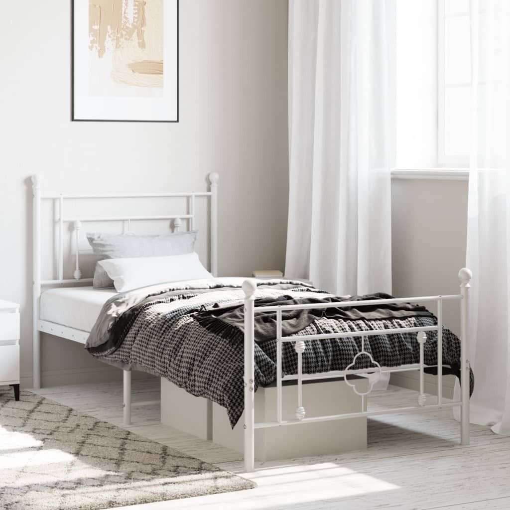 Maison Exclusive - Bettgestell mit Kopf- und Fußteil Metall Weiß 100x200 cm