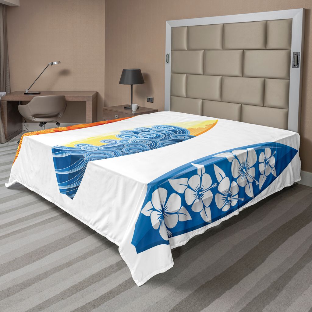 ABAKUHAUS Surfen Bettlaken, Aufwändige Bunte Surfbretter Berufungs Wassersport Beweglicher Wellen Lebensstil, weiches bequemes oberes Bettlaken f...