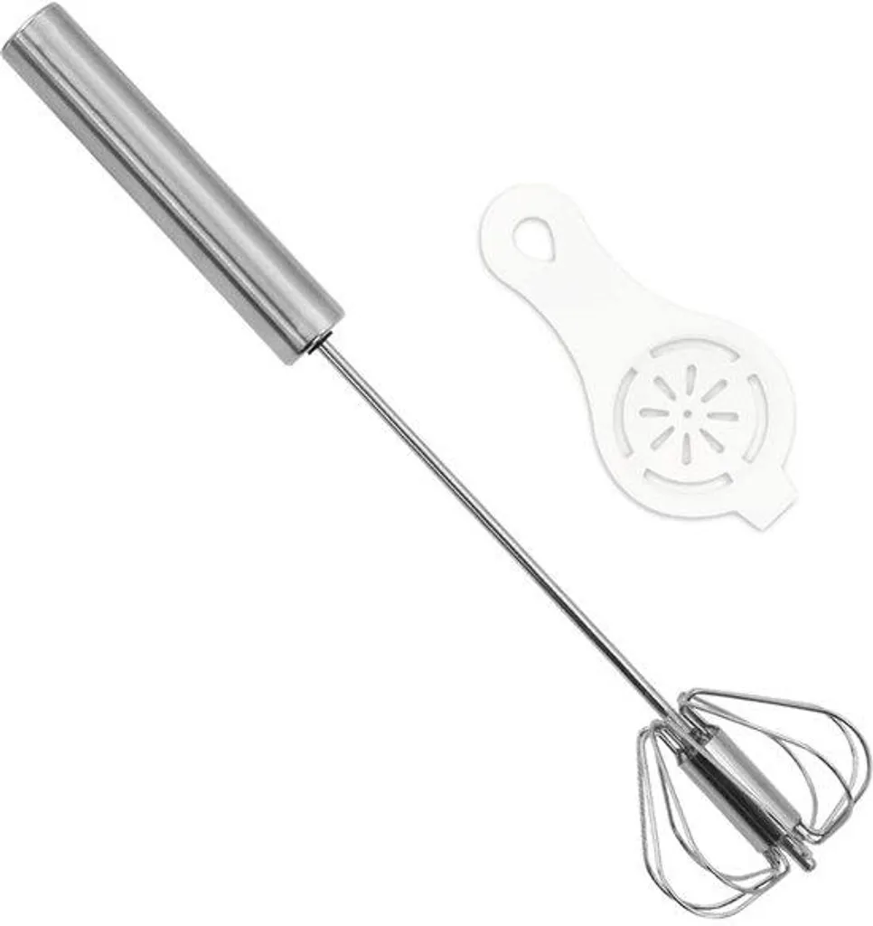 Fouet rotatif de cuisine 25 cm - Mélangeur et coupe-œufs manuel blanc