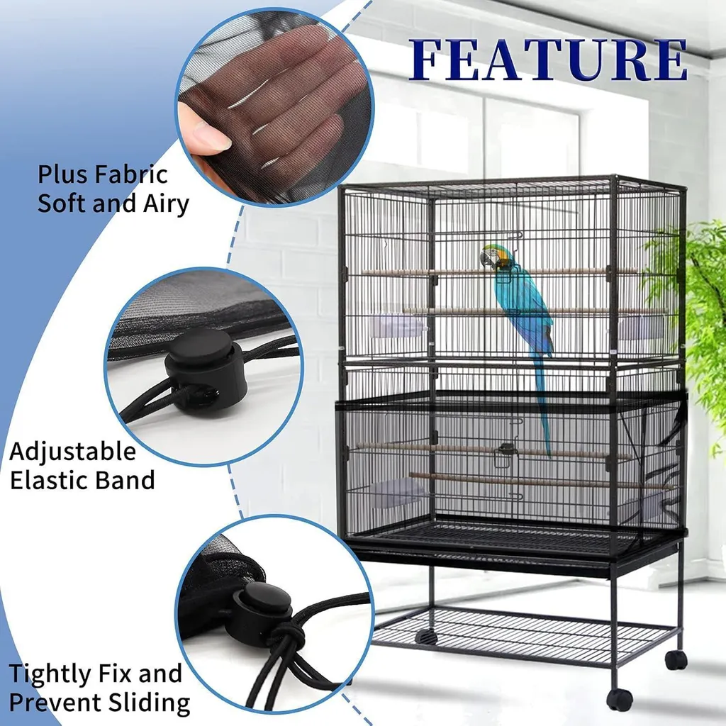 Attrape-graines pour oiseaux avec filet noir à cordon réglable robuste - 4