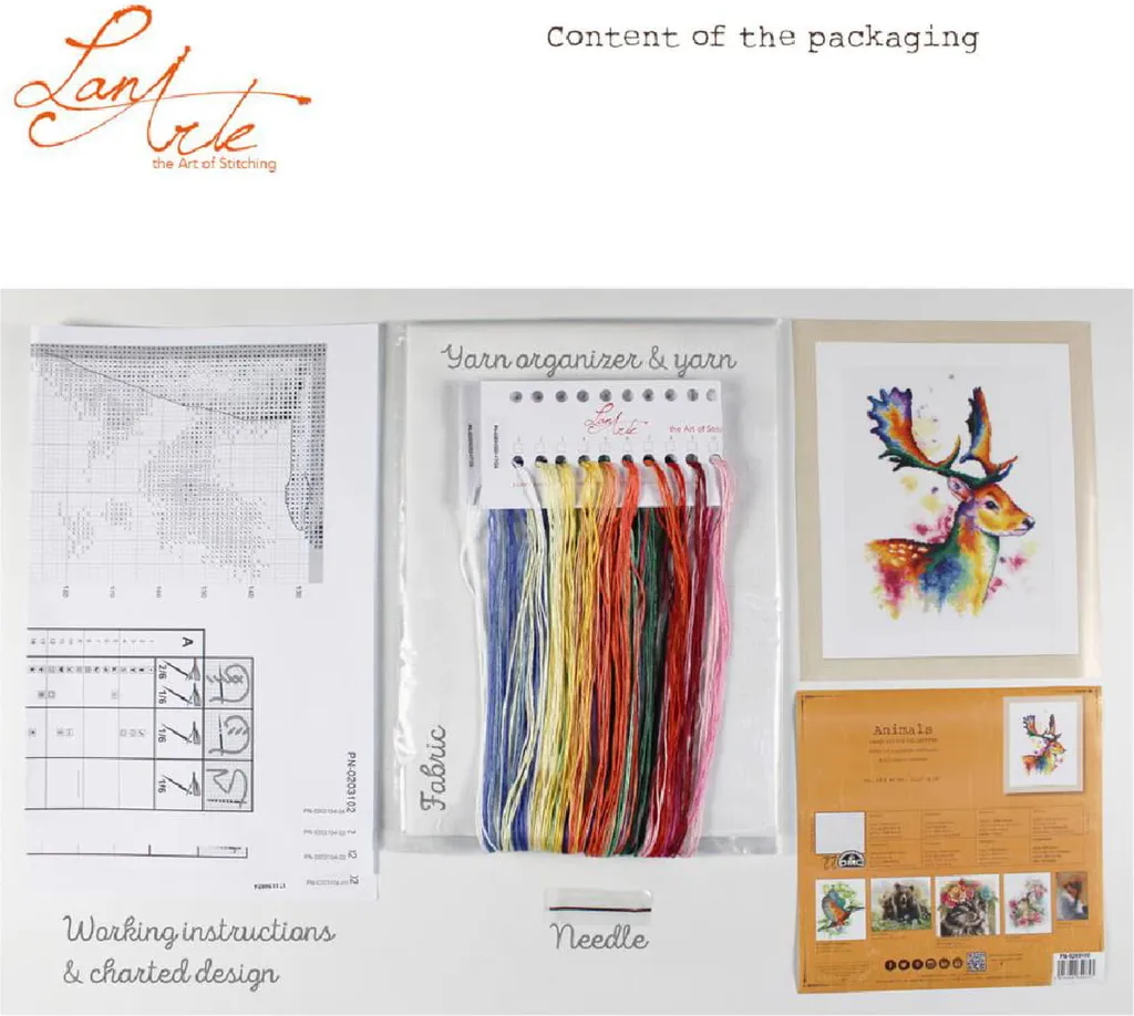Broderie Point de Croix Compté Cerf Multicolore Kit Complet 29x40 cm