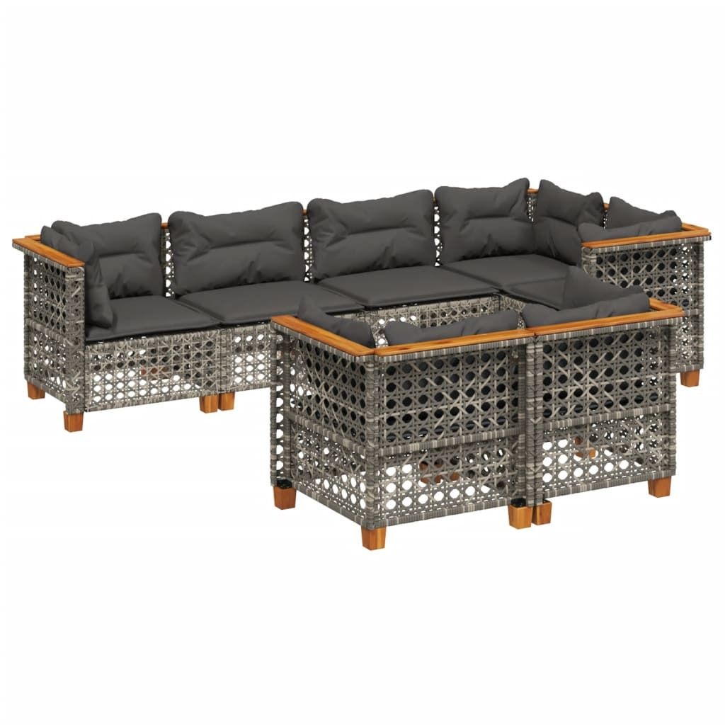 vidaXL 7-tlg. Garten-Sofagarnitur mit Kissen Grau Poly Rattan
