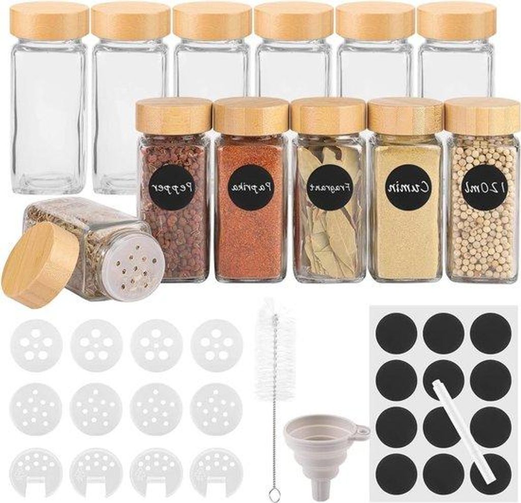 Kräuterglas mit Bambusdeckel und Sprüher 12er Set