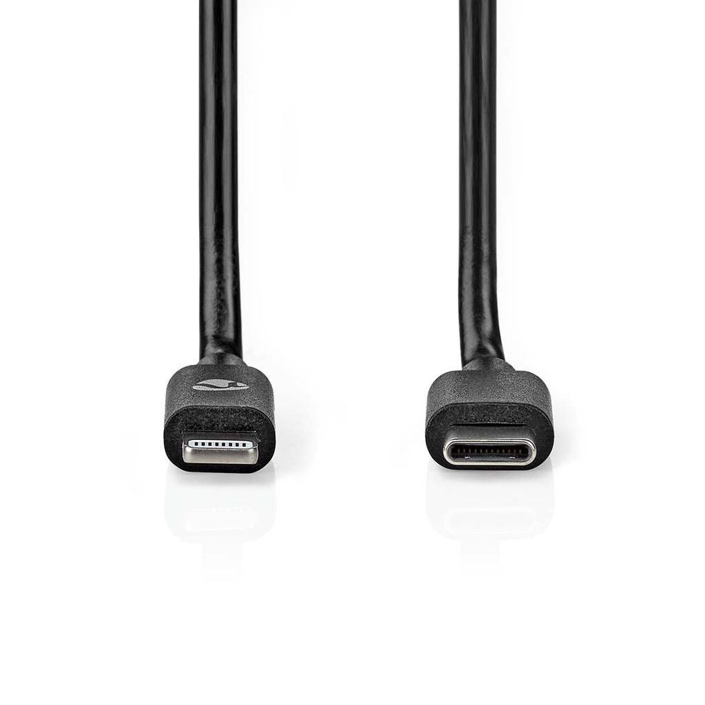 Nedis Lightning Kabel - USB 2.0 - Apple Lightning 8-Pin - USB-C Stecker - 480 Mbps - Vernickelt - 2.00 m - Rund - PVC - Schwarz - Umschlag