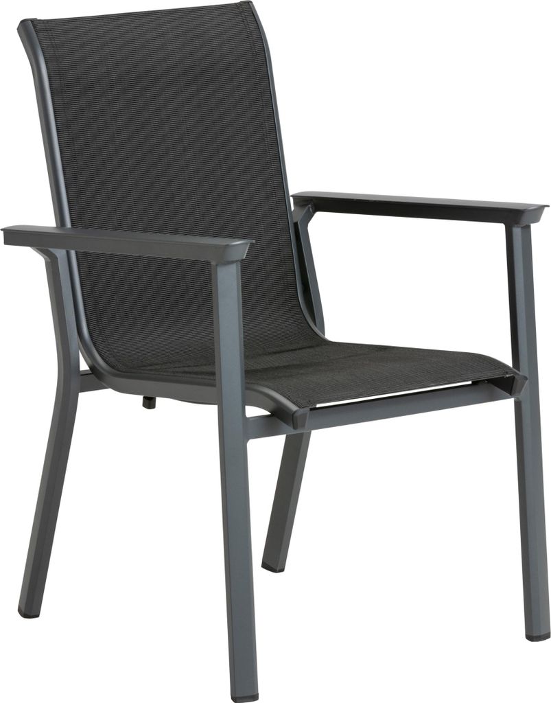 Dehner Gartenstuhl Cleveland, stapelbarer Niederlehner, 90.5 x 61 x 70.5 cm, Aluminium, dunkelgrau