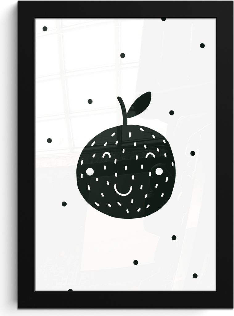 MuchoWow MuchoWow Gerahmtes Poster Obst - Schwarz - Weiß - Kinder - Jungen - Mädchen - Baby 20x30 cm - Poster mit zchwarzem Bilderrahmen - Dr...
