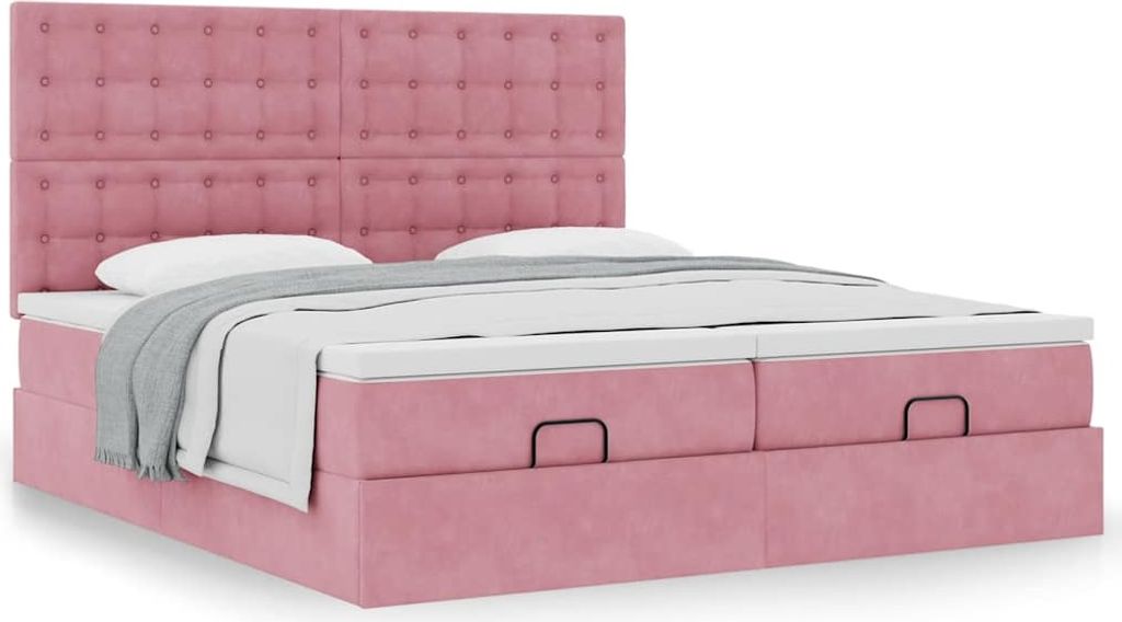 Möbel Glamour Ottoman-Bett mit Matratzen Rosa 200x200 cm Samt - Klassische Betten CC7179575