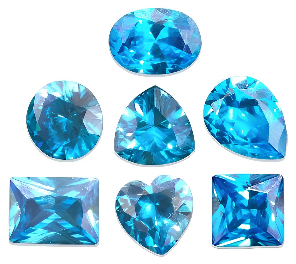 Blauwe aquamarijn set van 7 natuurlijke edelstenen voor Productafbeelding 
