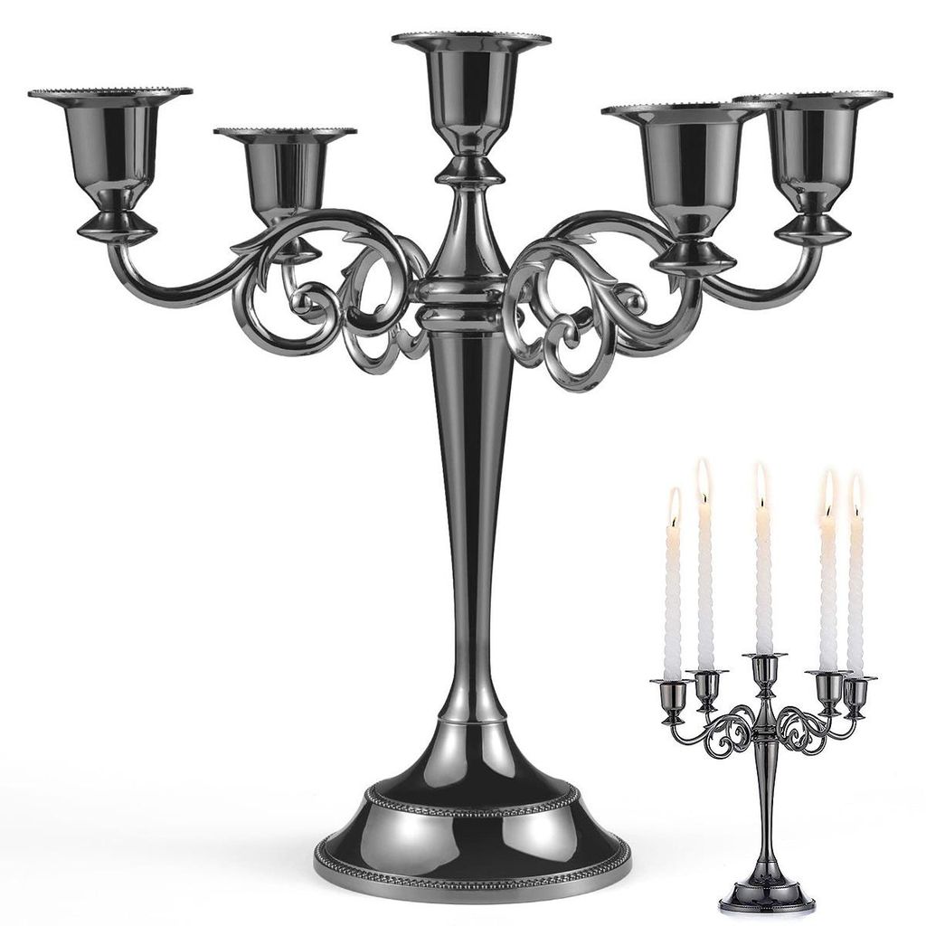 Kerzenhalter 5-armig Schwarz – Metall-Kerzenleuchter 27 cm für Spitzkerzen, Klassisches Design, Ideal für Hochzeit, Weihnachten & Valentinstag