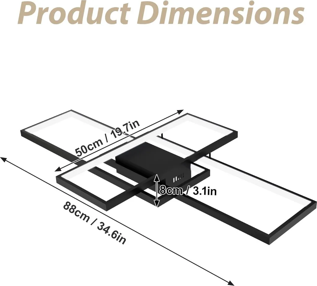 JOIEYOU Plafonnier LED 72W à Intensité Variable 3 Rectangles en Métal