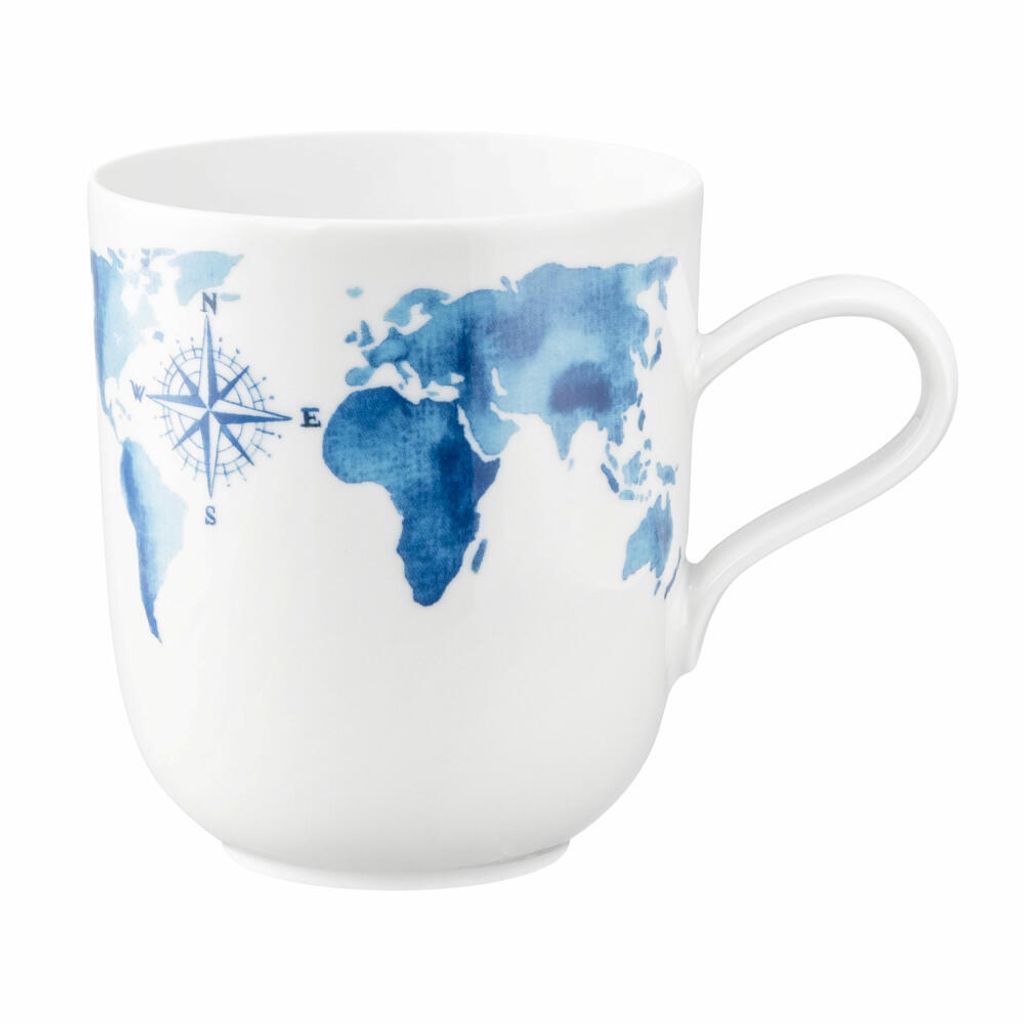 Seltmann Weiden Becher mit Henkel, Kaffeebecher, Teetasse, Tasse, Porzellan, Seekarte, 400 ml, 001.769168