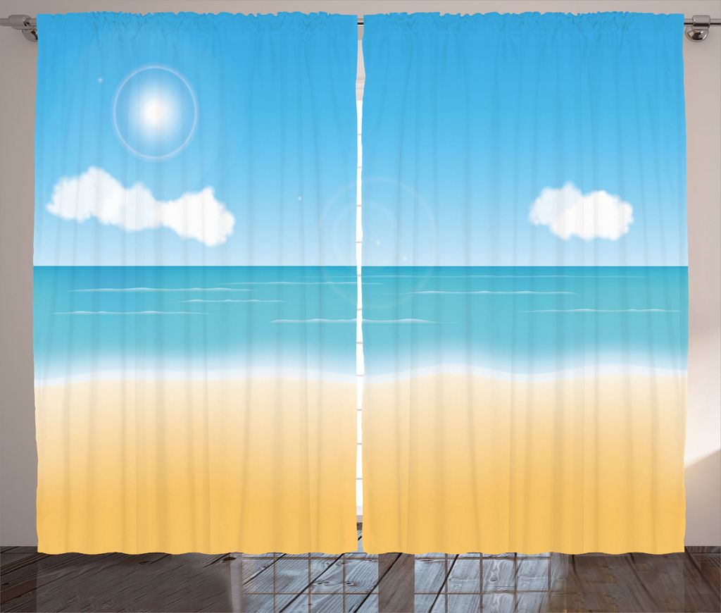 ABAKUHAUS Strand Rustikaler Vorhang, Relaxing Sunny Seaside, Wohnzimmer Universalband Gardinen mit Schlaufen und Haken, 280 x 245 cm, Sand Brown Sk...