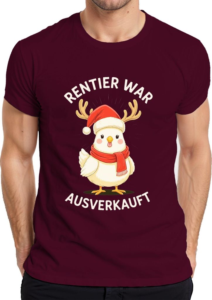 Rentier war t lustiges Küken Weihnachten Geschenk Herren T-Shirt, Burgundy, M
