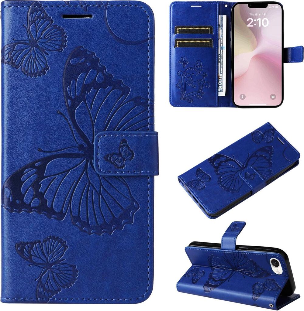 Mobigear Butterfly iPhone 16e Hülle Klapphülle Geldbörse - Blau