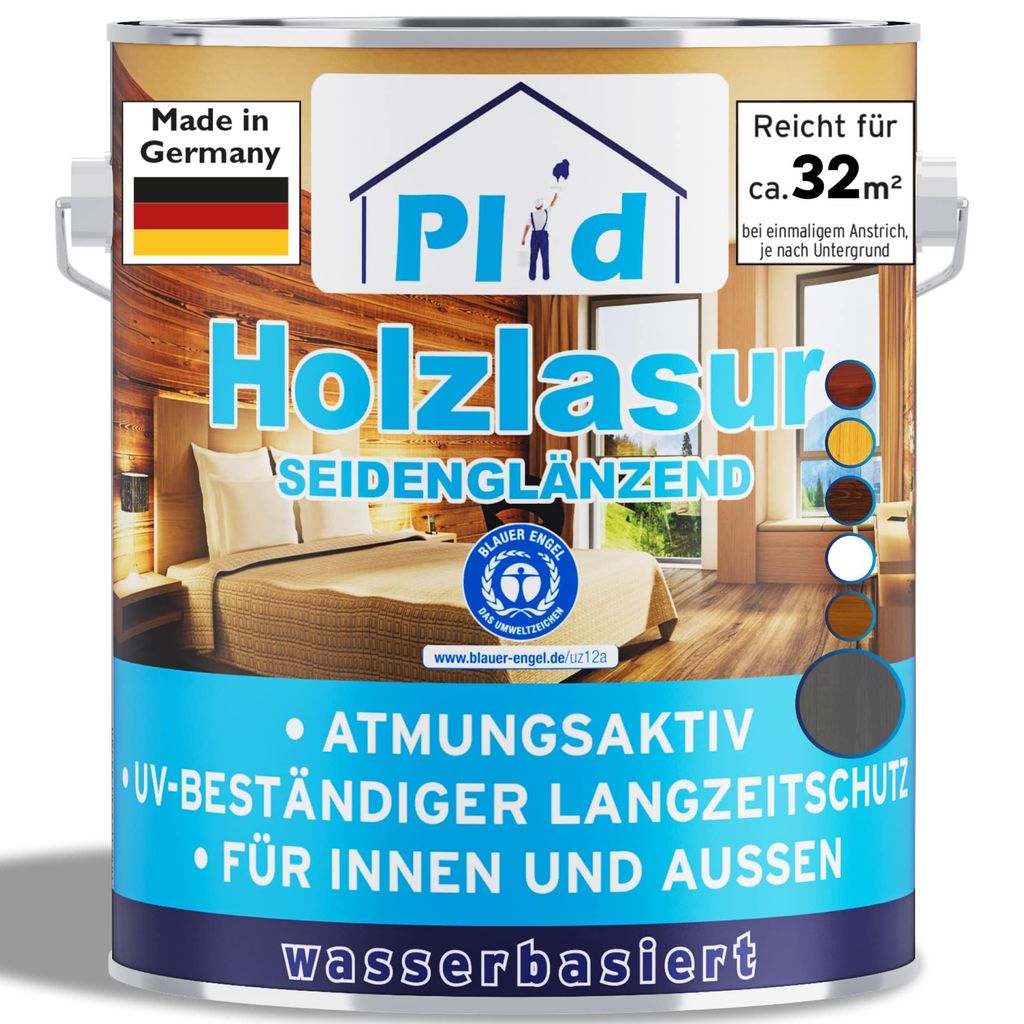Plid Holzlasur Innen & Aussen Grau 2,5L - Holzschutzlasur Außen mit UV beständigem Langzeitschutz - Grundierung Holz Außen - Holzschutzgel