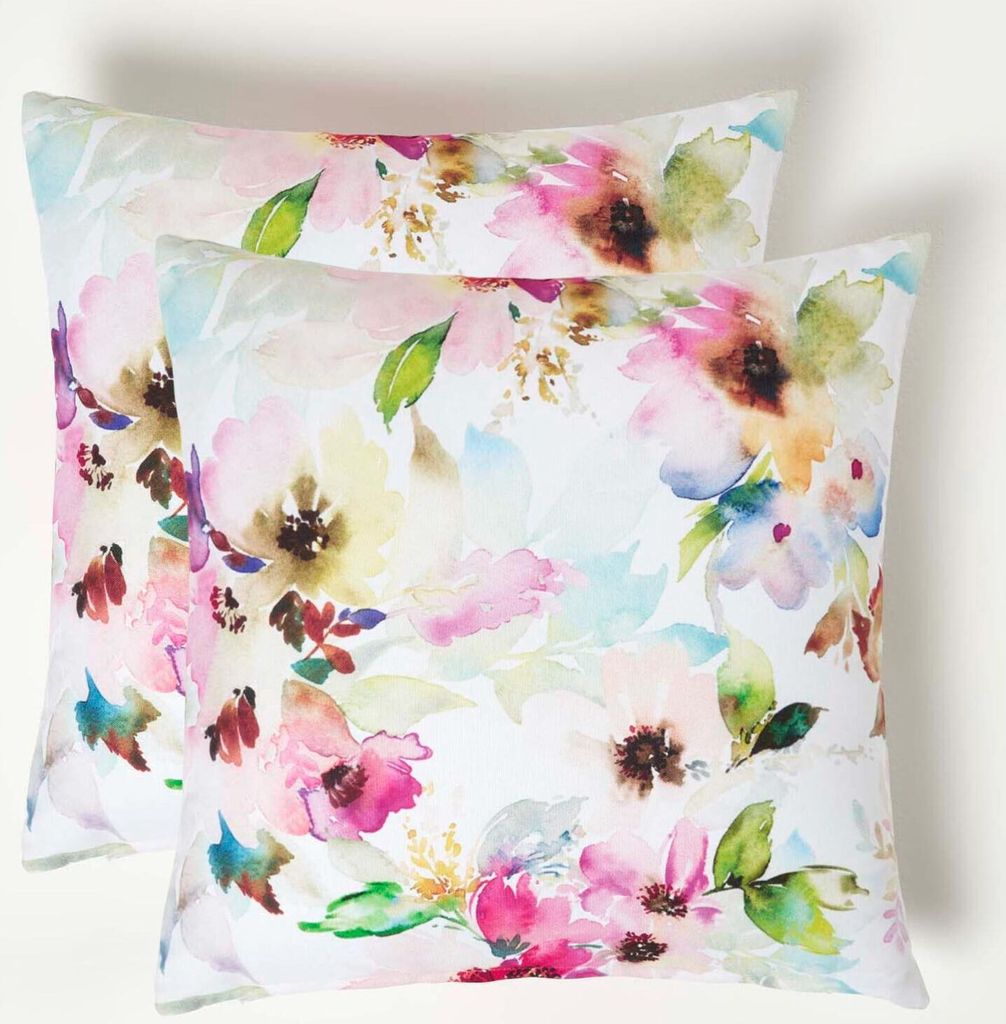 HOMESCAPES Gartenkissen Aquarell-Blumen – 2er-Set Outdoor Produktbild 