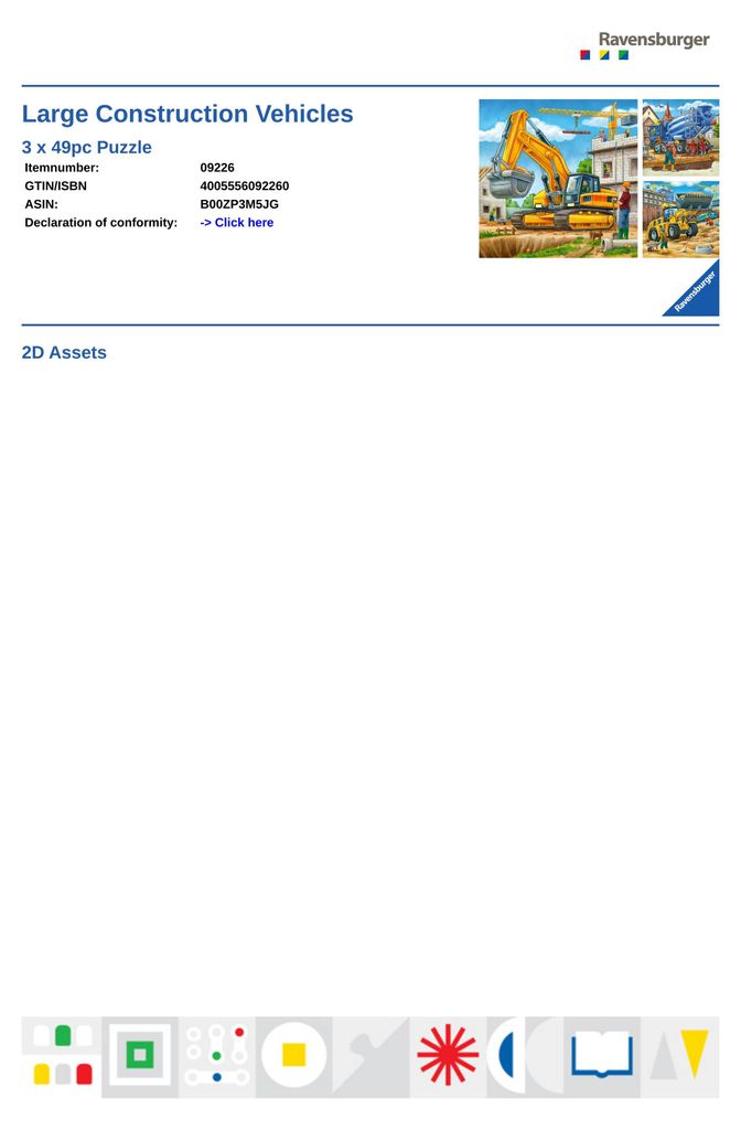 3 x 49 Teile Ravensburger Kinder Puzzle Große Baufahrzeuge Produktbild 