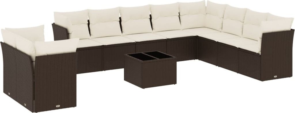 vidaXL 11-tlg. Garten-Sofagarnitur mit Kissen Braun Poly Rattan