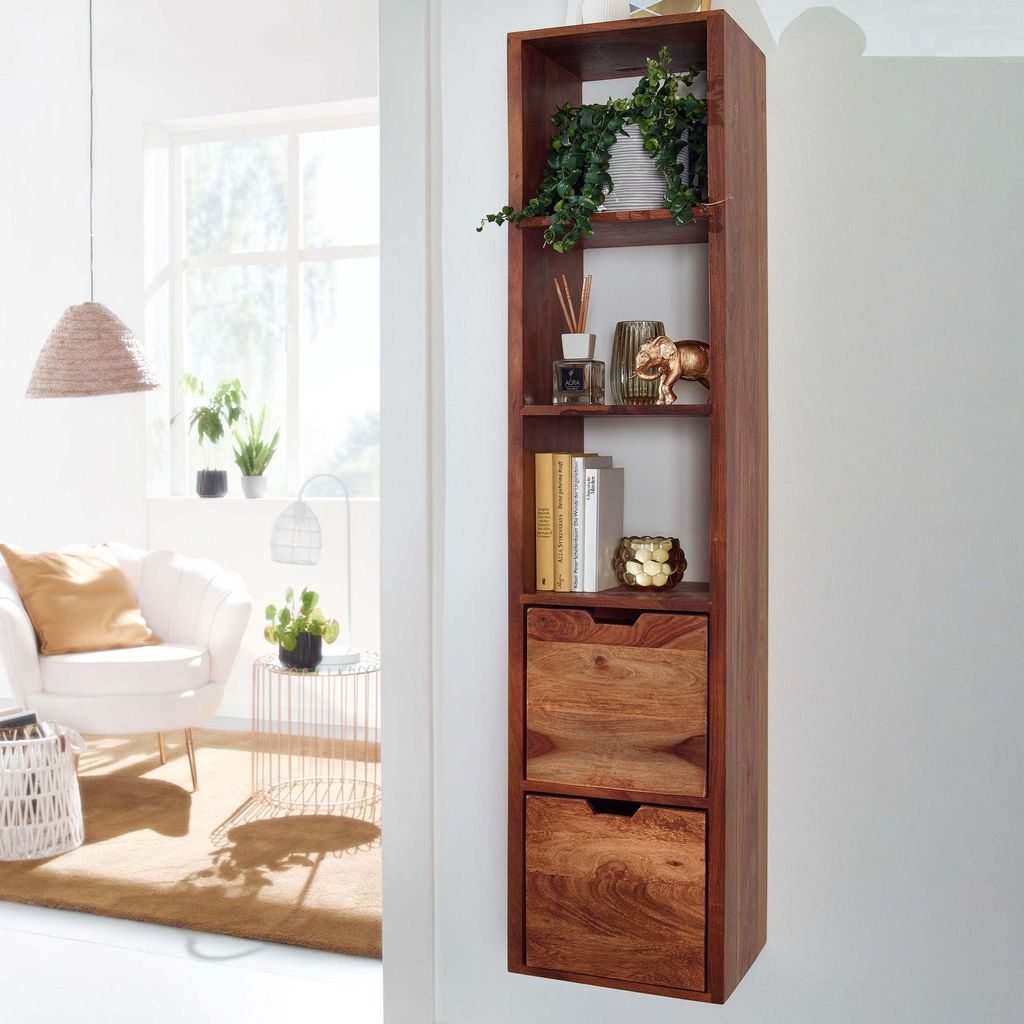 FineBuy Étagère murale avec tiroirs 35x150x30 cm Sheesham Image du produit 