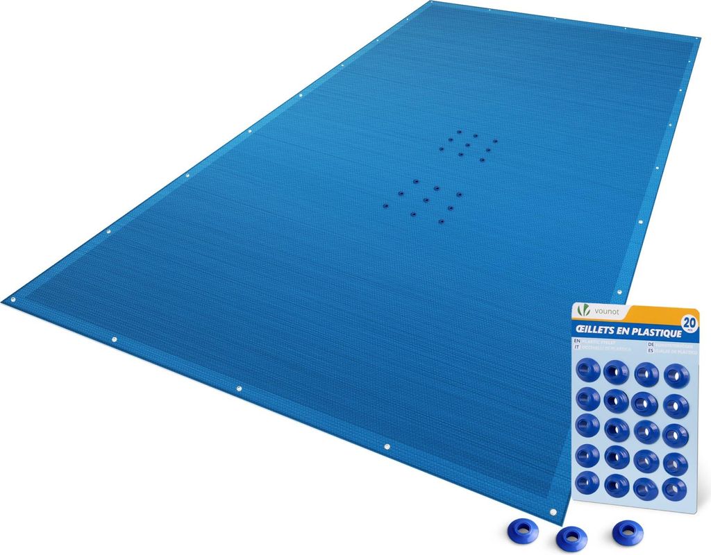 VOUNOT Poolabdeckung Rechteckig 160g/m² Doppelter Poolplane mit DIY-Drainagelöchern & Aluminiumösen, 4X8m