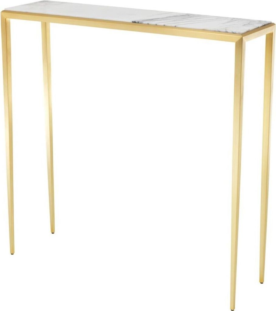 Casa Padrino Wohnzimmer Konsole in gold mit weißer Marmorplatte 90 x 24,5 x H. 90 cm - Luxus Möbel
