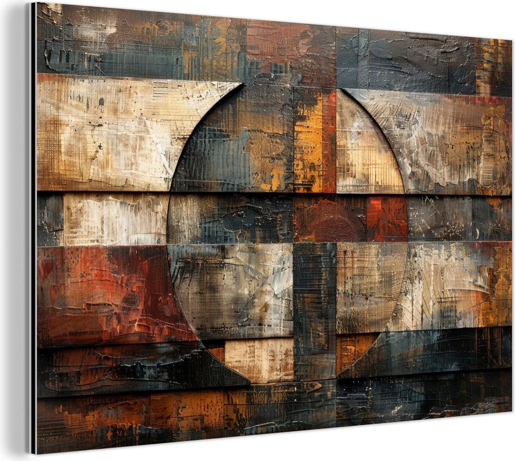 MuchoWow Wanddekoration Metall Metallbild Wandkunst 60x40 cm Kunst - Braun - Abstrakt - Holzmotiv MuchoWow Aluminium Gemälde - Gemälder