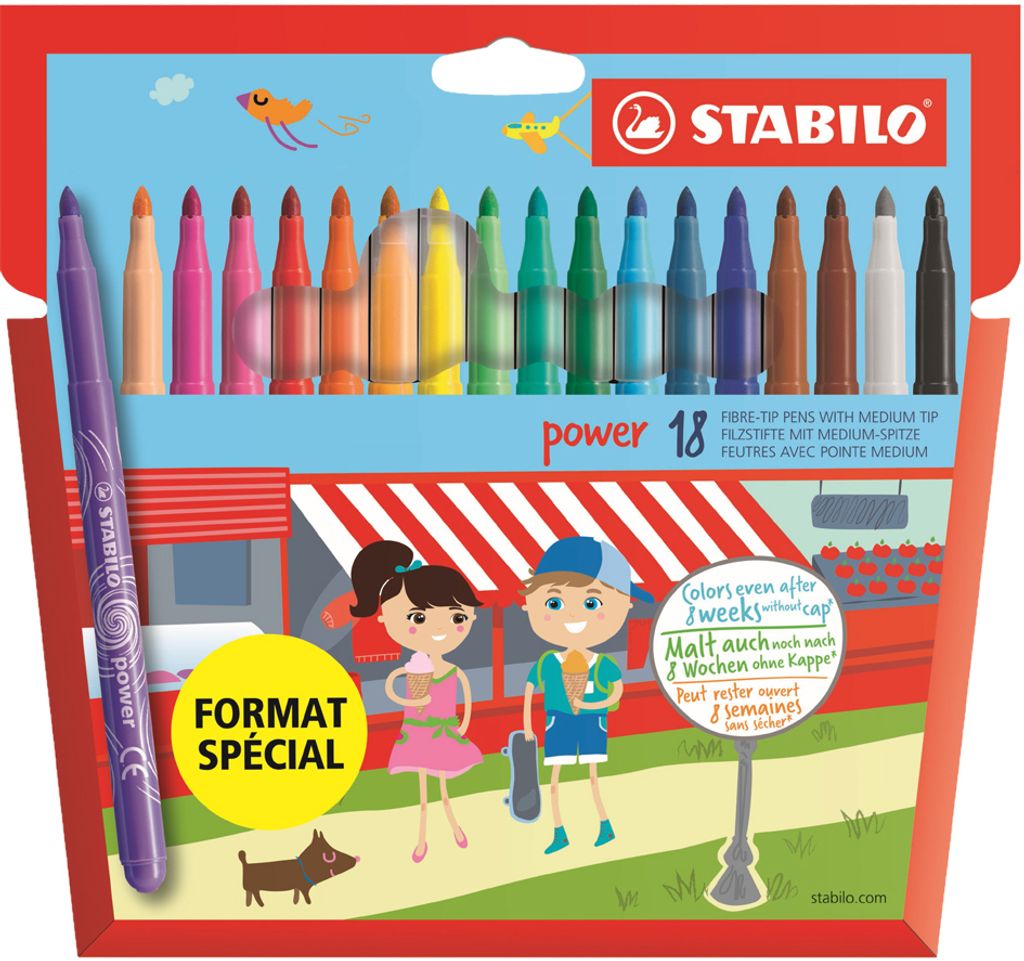 STABILO Fasermaler power rund 18er Karton-Etui