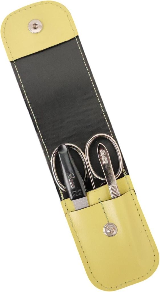 3-teiliges Solingen Maniküre Set mit Leder Etui, Nagelschere, Feile, Pinzette, Germany Gelb