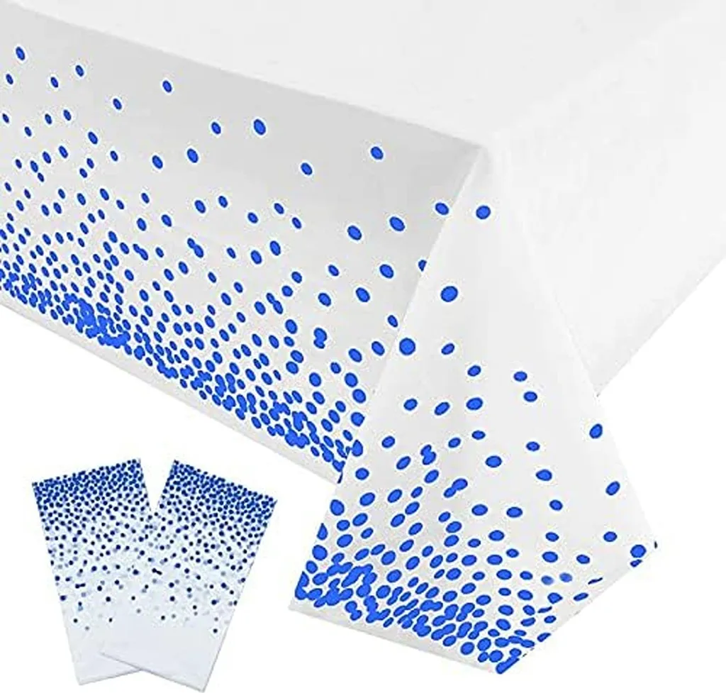 2 Tovaglie da Picnic Bianche e Blu Pois 137x274cm - Impermeabili - 1