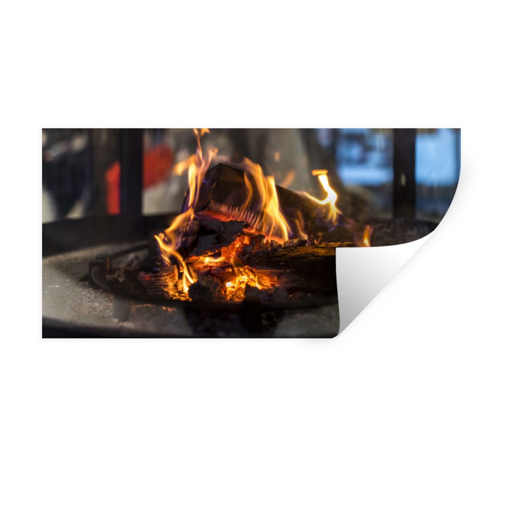 MuchoWow Wandtattoo Wandsticker Wandaufkleber Ein brennender Kamin 40x20 cm Selbstklebend und Repositionierbar - Aufkleber
